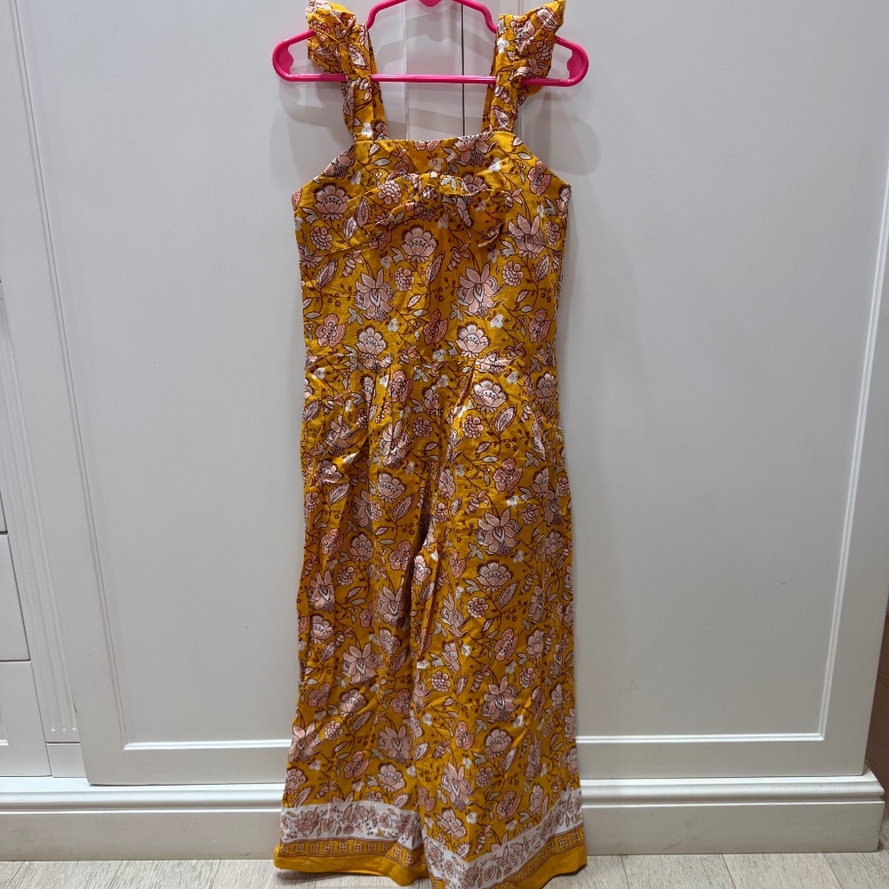 Janie and Jack Girls Mustard Yellow Floral Jumpsuit / Romper